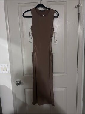 Ambiance Sleeveless Maxi Dress in Taupe Brown with Side Ties